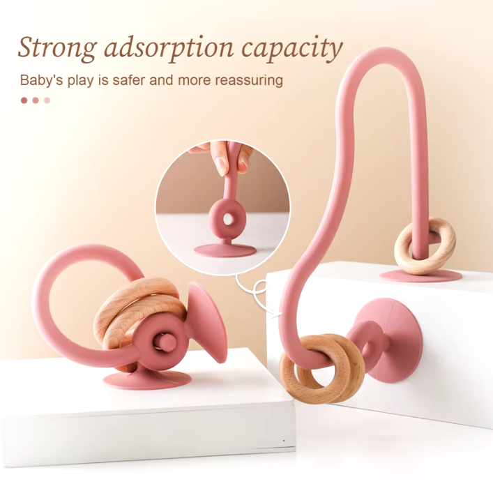 Silicone Roller Coaster with Wooden Rings - Teether Toy - Comfort Meets Creativity