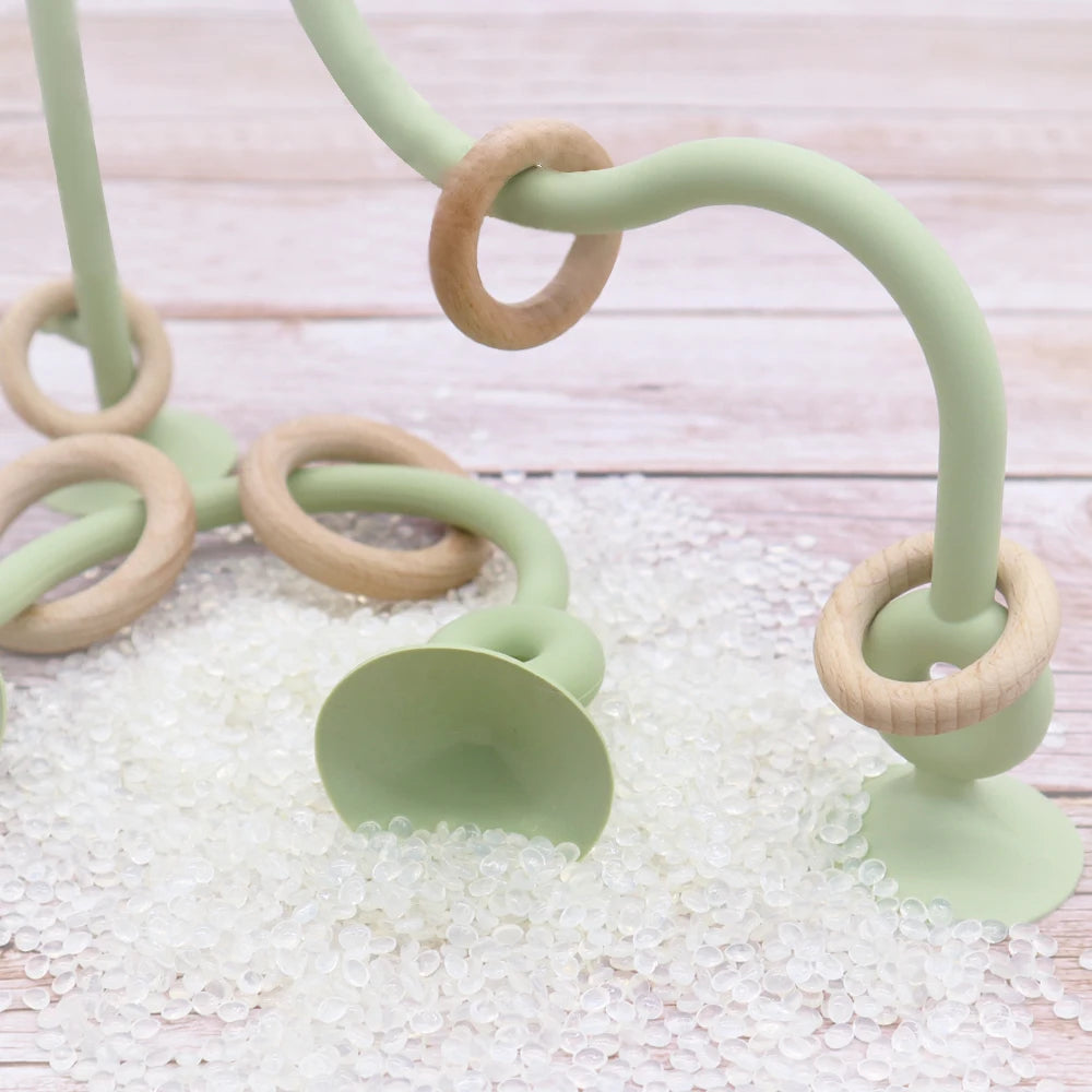 Silicone Roller Coaster with Wooden Rings - Teether Toy - Comfort Meets Creativity