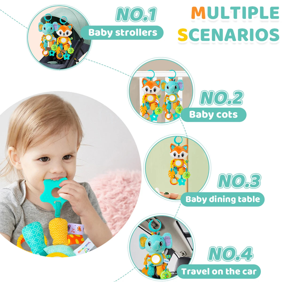 Multi-activity Elephant & Fox Rattles – A Gentle Delight for Little Hands!